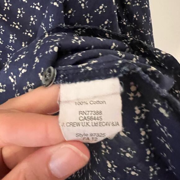 J. Crew navy blue + white v-neck cotton floral print tunic top long sleeve sz 0 - Picture 6 of 8